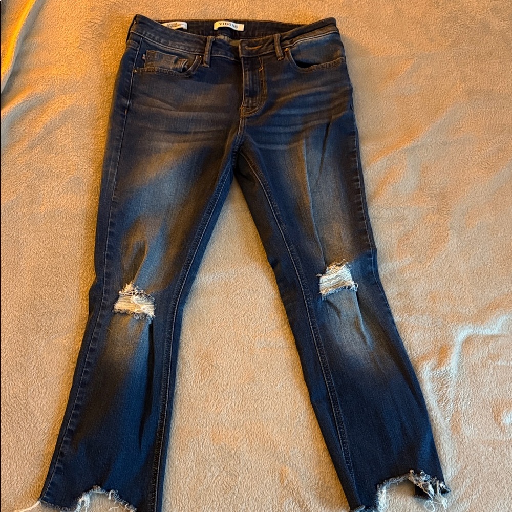 Vigoss Midnight Blue Distressed Cropped Jeans
